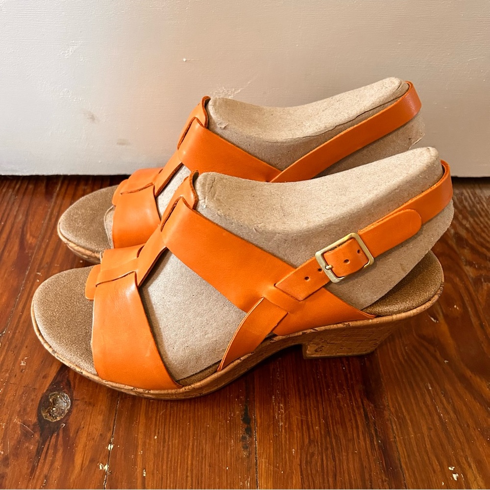 Clarks Women's Slingback Cork Wedge Coral Orange Sandals Summer Classy